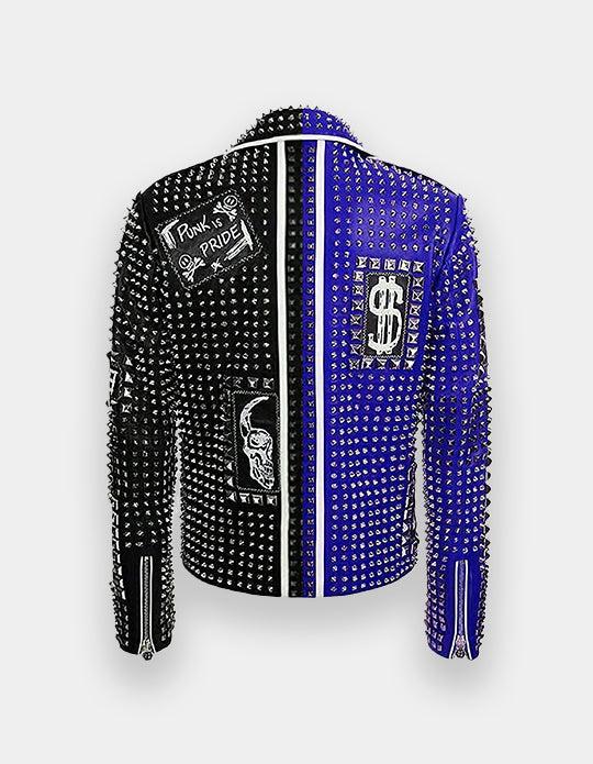 Men's Multi Color Full Studded Embroidery Patches Leather Jacket, Biker-Jacke mit Nieten